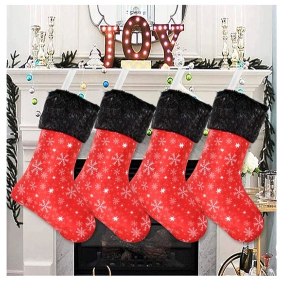 Christmas Stockings by Senneny☆ 4 each ☆ Red & Black ☆ BRAND New! ☆ 🎄 Christmas - Picture 1 of 11